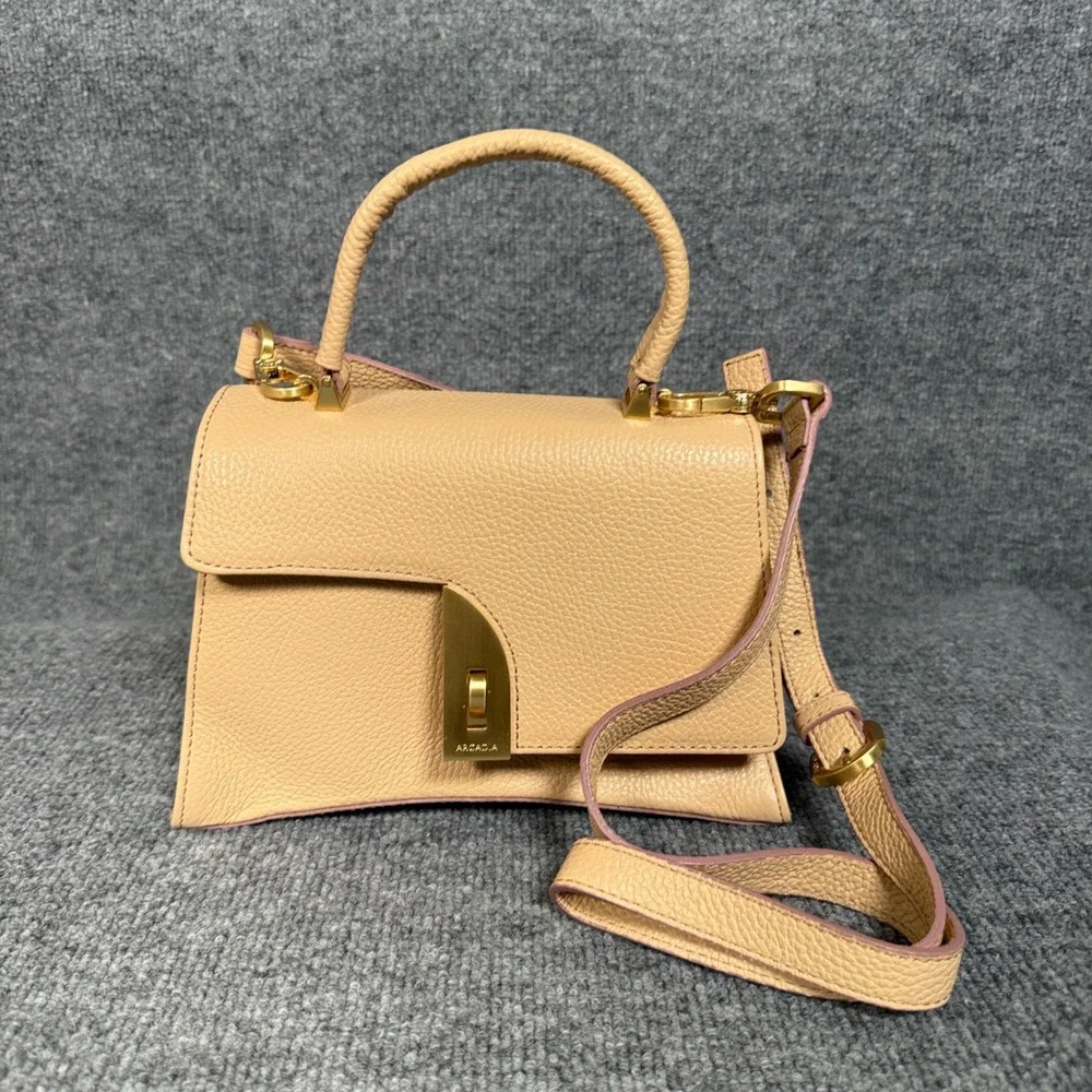Arcadia Miele Arco Satchel Shoulder Bag Cream Genuine Leather Detachable Strap
